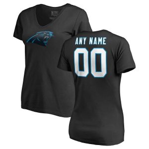 Women’s Carolina Panthers NFL Pro Line Black Any Name & Number Logo Personalized T-Shirt