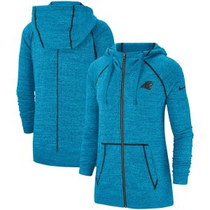 Women’s Carolina Panthers Nike Heathered Blue Gym Vintage Raglan Full-Zip Hoodie